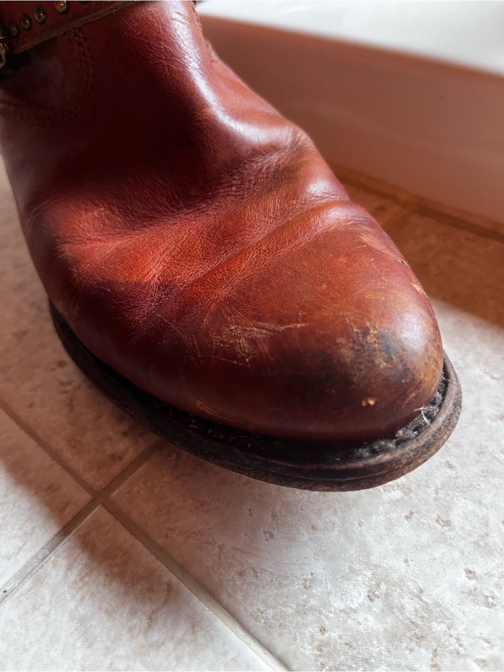 Frye Burnt Orange Leather Boots with Brass Studs - Picture 5 of 7